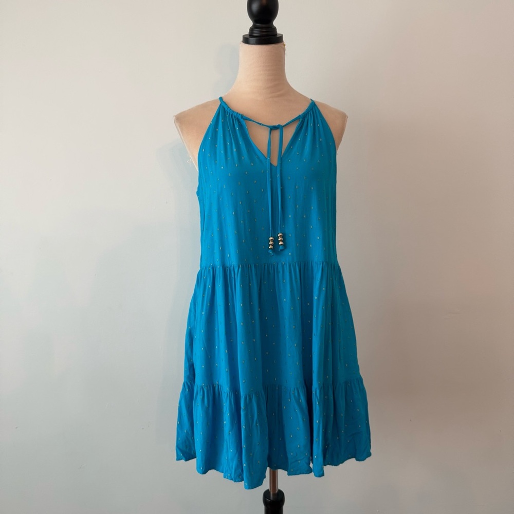 ✨ Lilly Pulitzer Teal & Gold Clip Dot Tiered Dress | Size S | Resort Luxe ✨